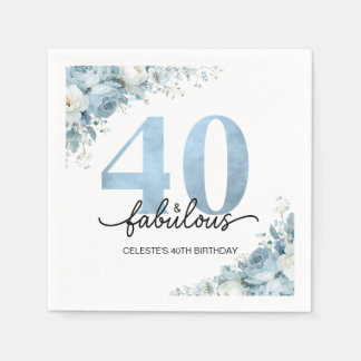 Personalisierter 40. und Fabelhafter Blau Floral G Serviette