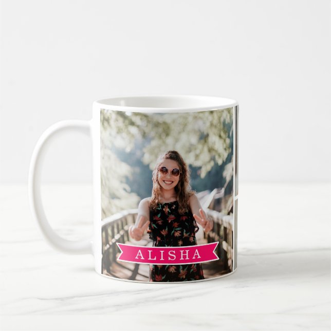 Personalisierter 4 Foto-Collagen-Mädchen-Name Kaffeetasse (Links)