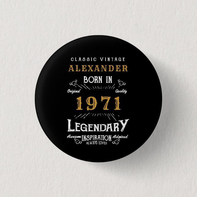Personalisierter 50. Geburtstag Geboren 1971 Vinta Button (Vorderseite)