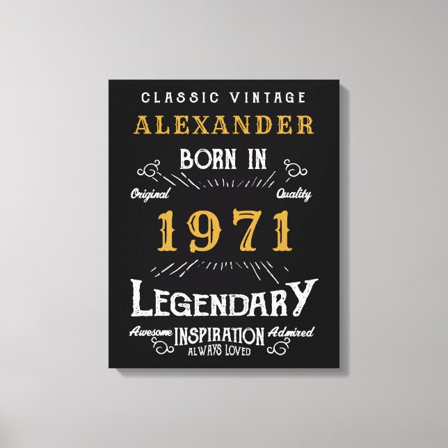 Personalisierter 50. Geburtstag Geboren 1971 Vinta Leinwanddruck (Vorderseite)
