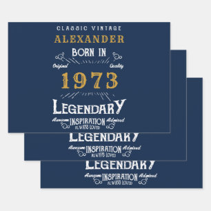 Personalisierter 50. Geburtstag Geboren 1973 Vinta Geschenkpapier Set