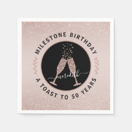Personalisierter 50. Geburtstag Glitzer Champagne  Serviette