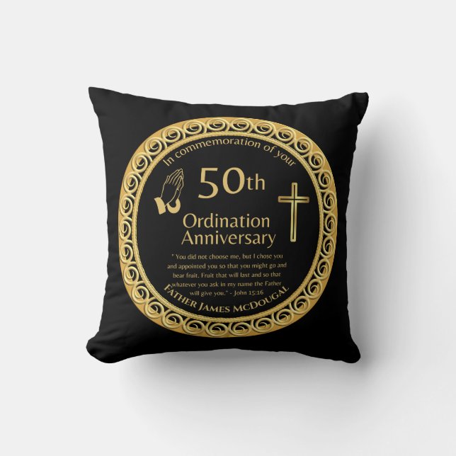 Personalisierter 50. Ordination Jubiläumspriester Kissen (Vorderseite)