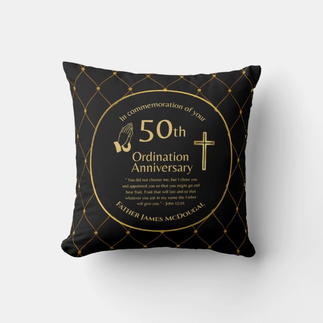 Personalisierter 50. Ordination Jubiläumspriester Kissen (Vorderseite)