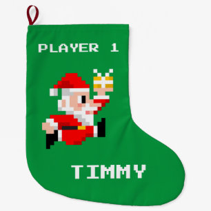 Personalisierter 8-Bit Weihnachtsmann Weihnachten Großer Weihnachtsstrumpf