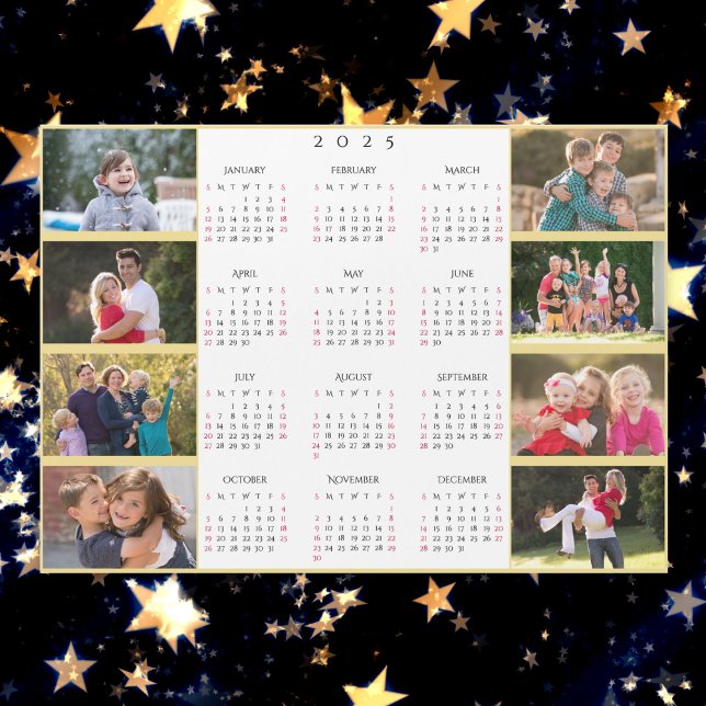 Personalisierter 8-Fotokalender 2025 Magnetkarte (Personalized 8 Photo Collage 2025 Family Calendar)