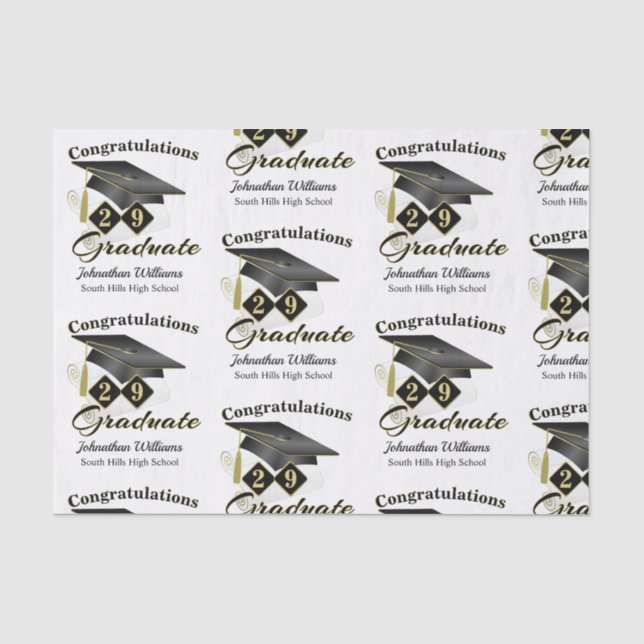 Personalisierter Abschluss Black & Gold Seidenpapier (Vorderseite)