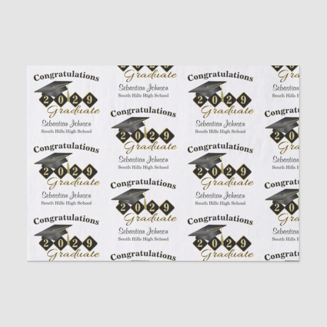 Personalisierter Abschluss Black & Gold Seidenpapier (Vorderseite)