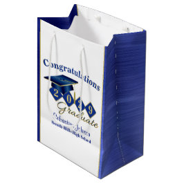 Personalisierter Abschluss Blau und Gold Mittlere Geschenktüte