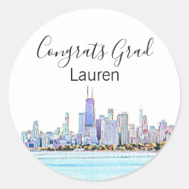 Personalisierter Abschluss Chicago Skyline Runder Aufkleber
