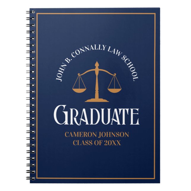 Personalisierter Abschluss der Blue Gold Law Schoo Notizblock (Vorderseite)