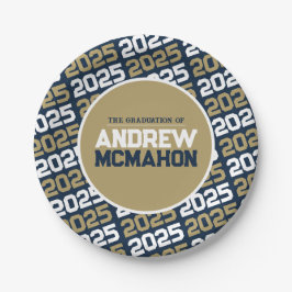 Personalisierter Abschluss Navy Blue und Bronze Go Pappteller