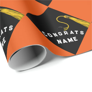 Personalisierter Abschluss Orange Geschenkpapier