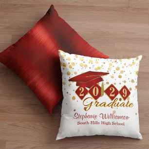 Personalisierter Abschluss Red & Gold Confetti Kissen
