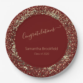 Personalisierter Abschluss Red Gold Glitzer Pappteller