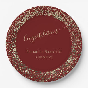 Personalisierter Abschluss Red Gold Glitzer Pappteller