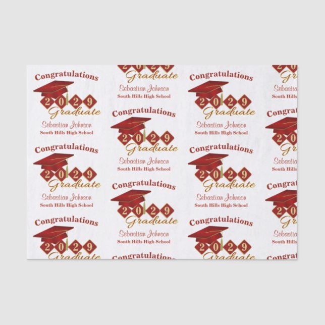 Personalisierter Abschluss Red & Gold Seidenpapier (Vorderseite)