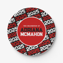 Personalisierter Abschluss Rot und Schwarz Pappteller