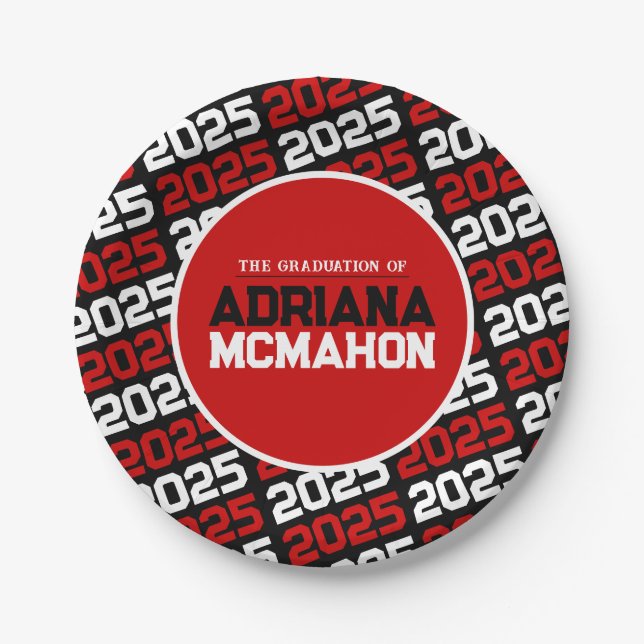 Personalisierter Abschluss Rot und Schwarz Pappteller (Vorderseite)