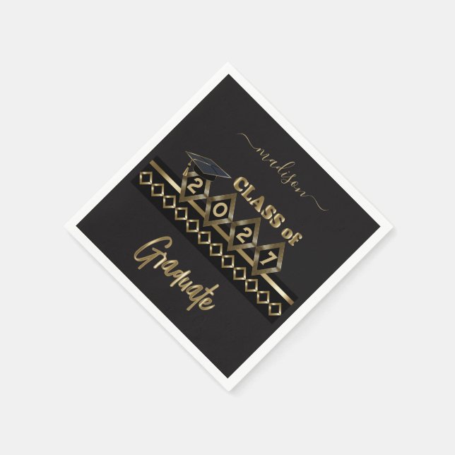 Personalisierter Abschluss - Schwarz und Gold Serviette (Ecke)