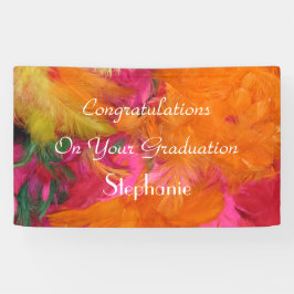 Personalisierter Abschluss Sign Orange/Pink Federn Banner
