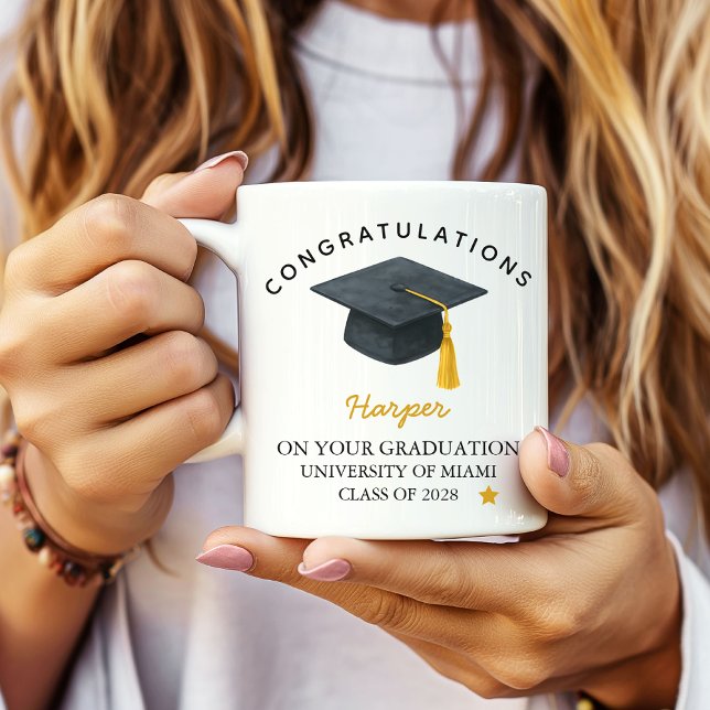 Personalisierter Abschlussbecher, Abschlussgeschen Kaffeetasse (senior graduation coffee mug, college graduation mug gift, high school graduation mug for her or him)