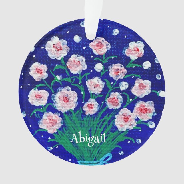 Personalisierter Acryl-Schmuck mit rosa Rosen Ornament (Vorderseite)