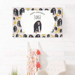 Personalisierter Affe Schimpanse & Banana Geburtst Banner