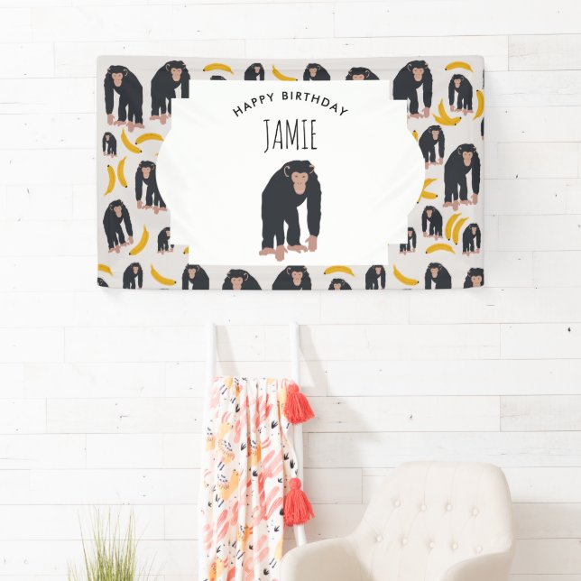 Personalisierter Affe Schimpanse & Banana Geburtst Banner (Insitu)