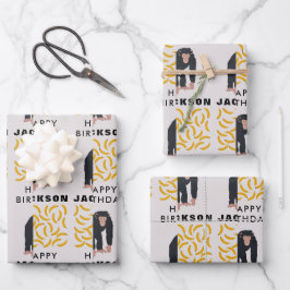 Personalisierter Affe Schimpanse & Banana Geburtst Geschenkpapier Set
