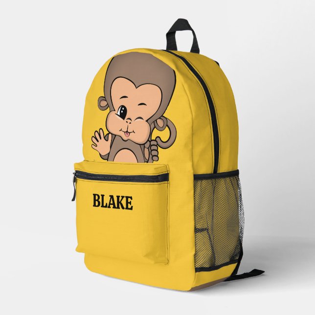 Personalisierter Affengelber Druckknopfdruck - Ruc Bedruckter Rucksack (Rückseitige Ecke Rechts)