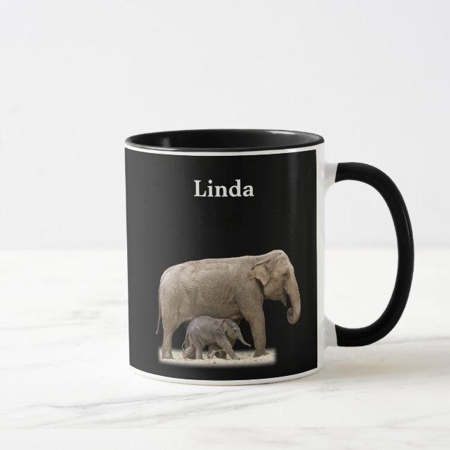 Personalisierter afrikanischer Elefant auf Schwarz Tasse (Rechts)