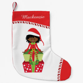 Personalisierter Afroamerikaner Elf Kleiner Weihnachtsstrumpf