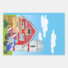 Personalisierter alter MacDonald's Farm Blue Trakt Geschenkpapier Set