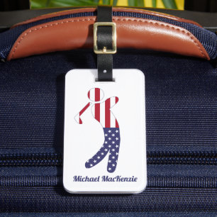 Personalisierter American Flag Golf Player Gepäckanhänger