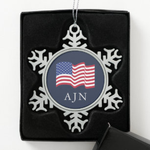 Personalisierter Amerikanischer Flaggen-Schmuck  Schneeflocken Zinn-Ornament