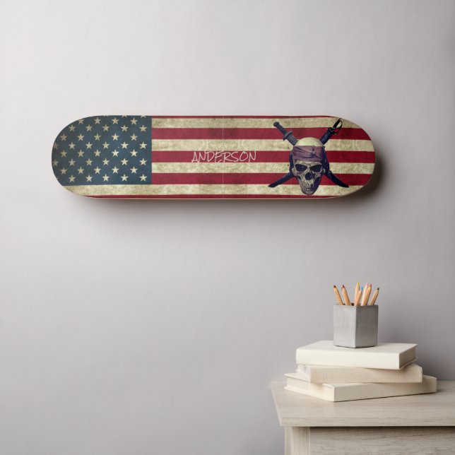 Personalisierter amerikanischer Pirat mit Schwerte Skateboard (Wandkunst (Horz))