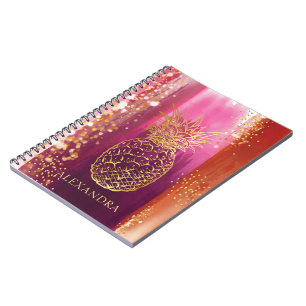 Personalisierter Ananas-Gold-Glitzer Notizblock