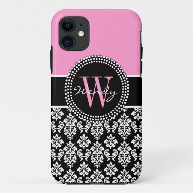 Personalisierter AnfängerDamast in rosa Schwarz Case-Mate iPhone Hülle (Rückseite)