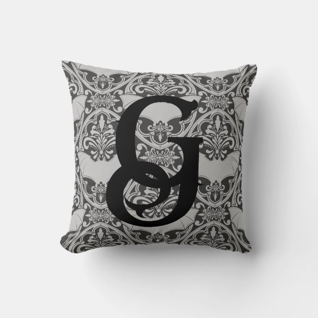 Personalisierter anfänglicher Vampir Bat Damask in Kissen (Vorderseite)