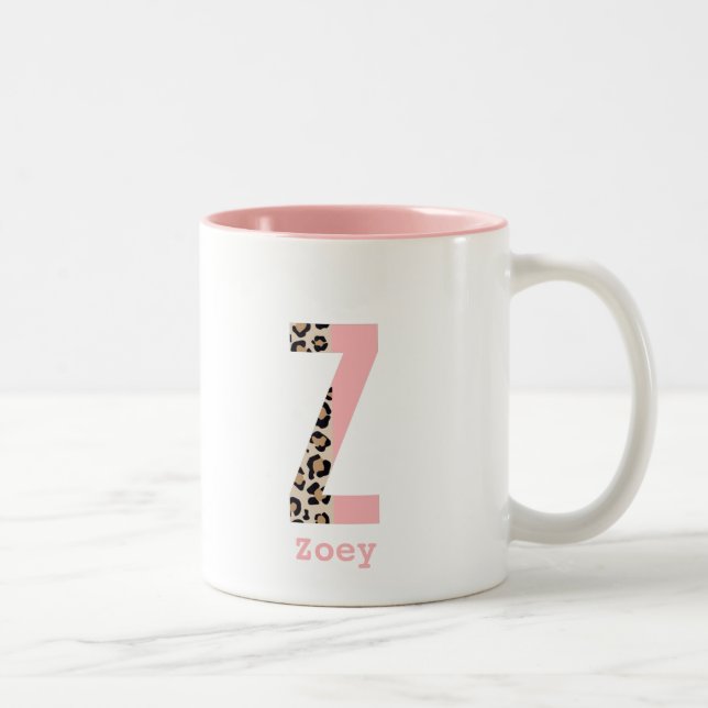 Personalisierter anfänglicher Z Leopard-Farbblock Zweifarbige Tasse (Rechts)