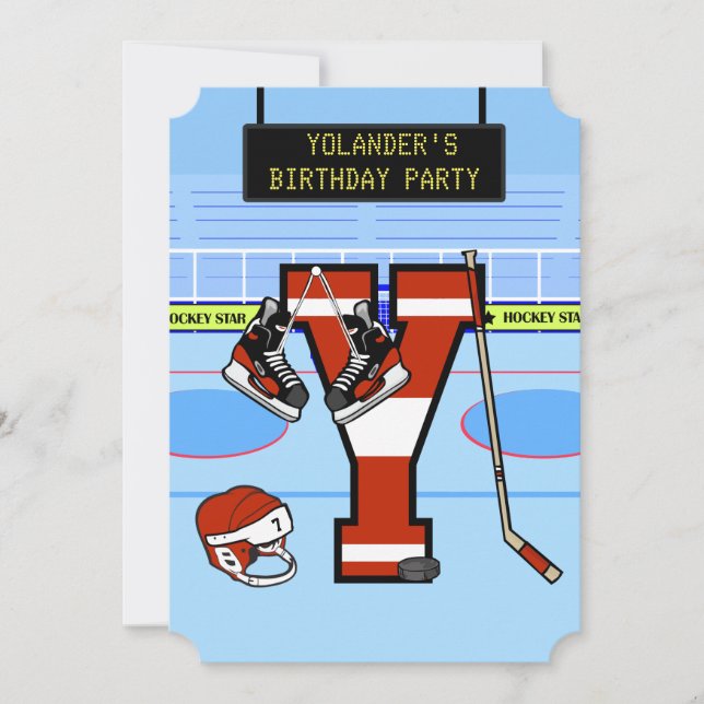 Personalisierter Anfangsbrief Y Eishockey Einladung (Vorderseite)