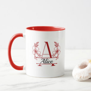 Personalisierter Anfangsbuchstabe Blumen-Monogramm Tasse