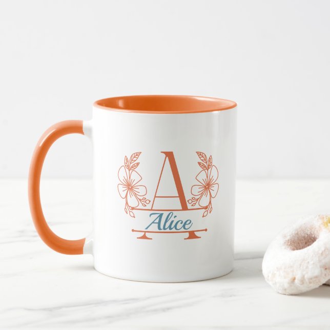 Personalisierter Anfangsbuchstabe Blumenmonogramm- Tasse (Mit Donut)