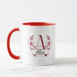 Personalisierter Anfangsbuchstabe Blumenmonogramm- Tasse