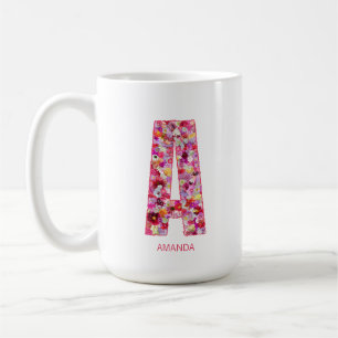 Personalisierter Anfangsbuchstabe Blumiger Buchs Kaffeetasse