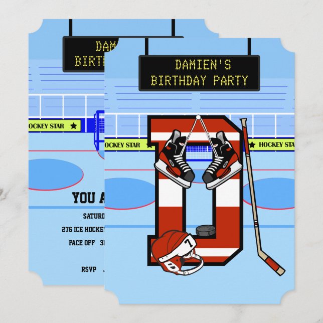 Personalisierter Anfangsbuchstabe D Eishockey Einladung (Vorne/Hinten)