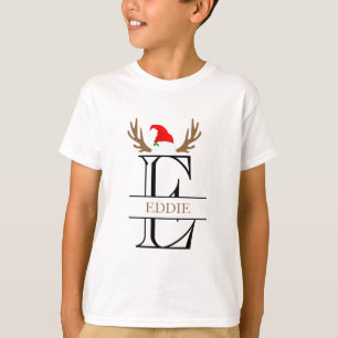 Personalisierter Anfangsbuchstabe E Santa-Hut Hirs T-Shirt