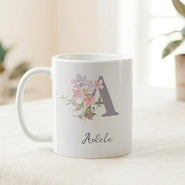 Personalisierter Anfangsbuchstabe Tasse: Florales Kaffeetasse