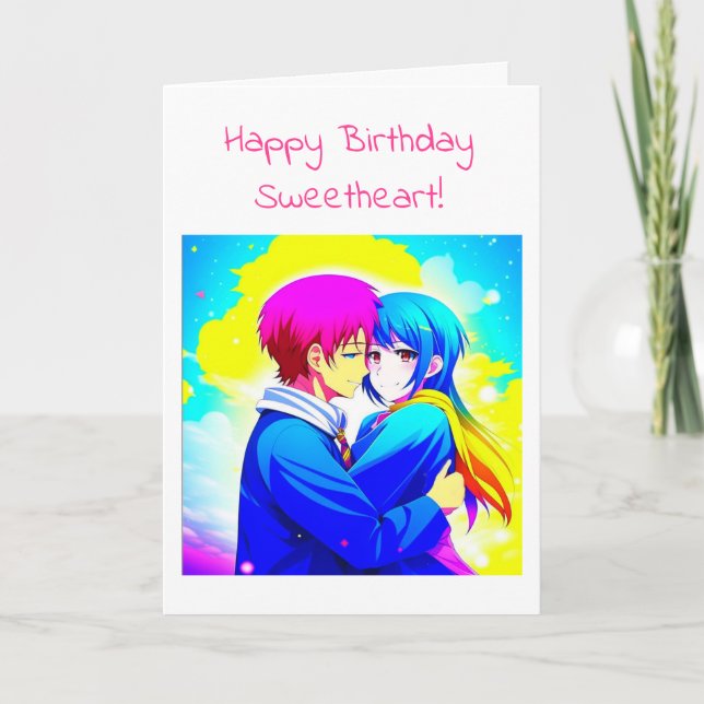 Personalisierter Anime Couple Romantischer Geburts Karte (Vorderseite)